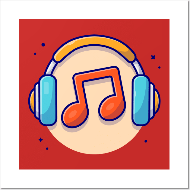 Music Notes Icon with Headphones Music Cartoon Vector Icon Illustration Wall Art by Catalyst Labs